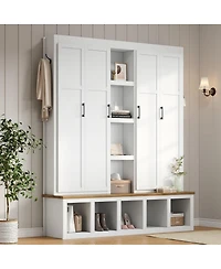 Streamdale Furniture Farmhouse 4-in-1 Hall Tree with Hooks and Bench