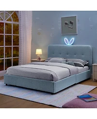 Streamdale Furniture Kids Upholstered Bed With Rabbit Headboard, Led and Drawers