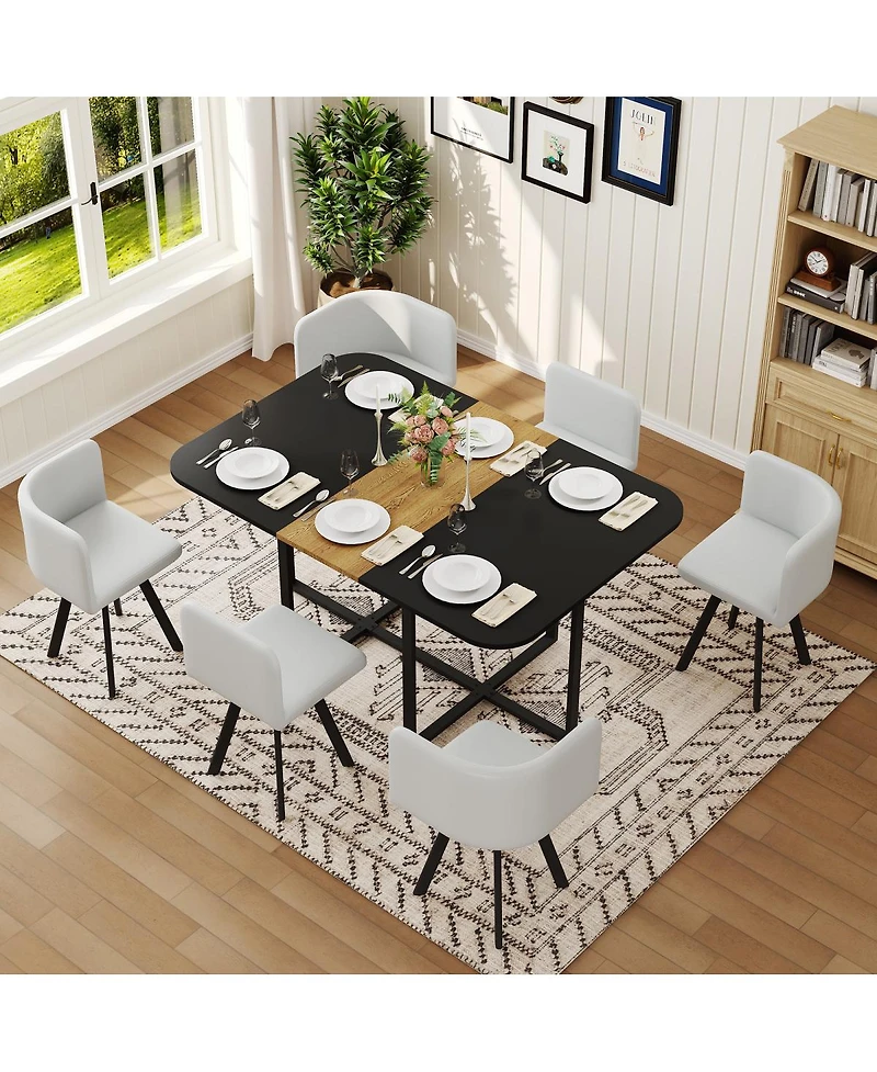 Streamdale Furniture 7piece Dining Set Wood Table and 6 Pu Chairs