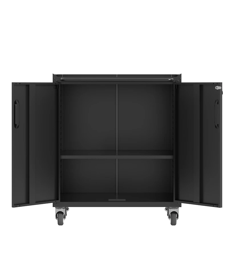 Viyet Heavy-Duty Rolling Metal Cabinet - Lockable 2-Door Tool Storage with Adjustable Shelves