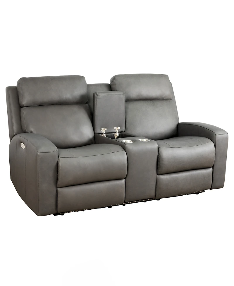 Hewitt 73" Leather Power Reclining Console Loveseat