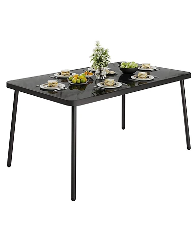 homfan Tempered Glass Patio Dining Table with Metal Frame, in Rectangular Table for 6 People