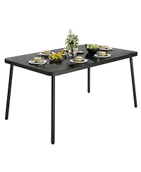 homfan Tempered Glass Patio Dining Table with Metal Frame, in Rectangular Table for 6 People
