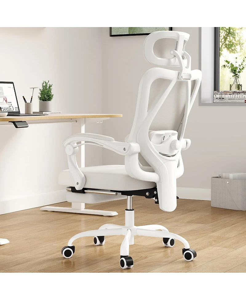 Flynama High Back Mesh Office Chair with Footrest,Adjustable HeadrestandLumbar