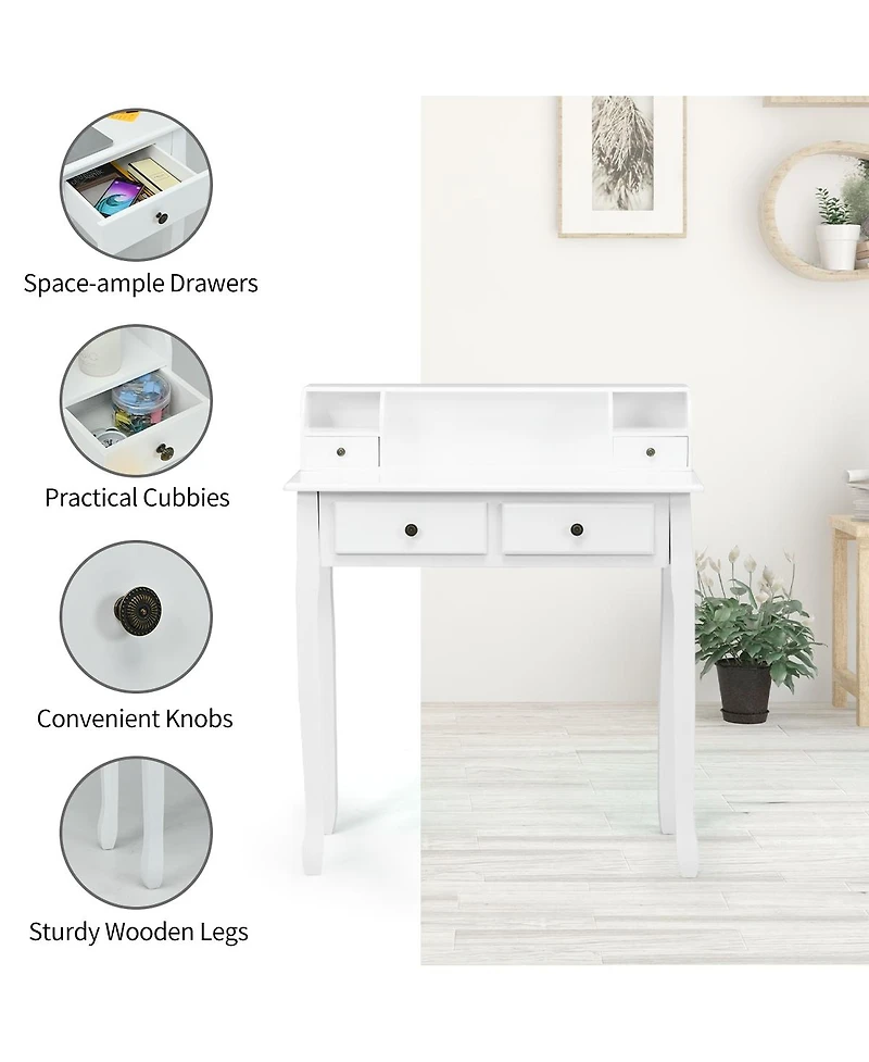 Gouun Writing Desk with 4 Drawers, Mdf and Candlenut Wood