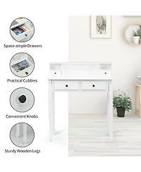 Gouun Writing Desk with 4 Drawers, Mdf and Candlenut Wood
