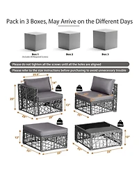 Gouun 5 Piece Outdoor Pe Wicker Sectional Conversation Set with Glass Coffee Table and Ottoman