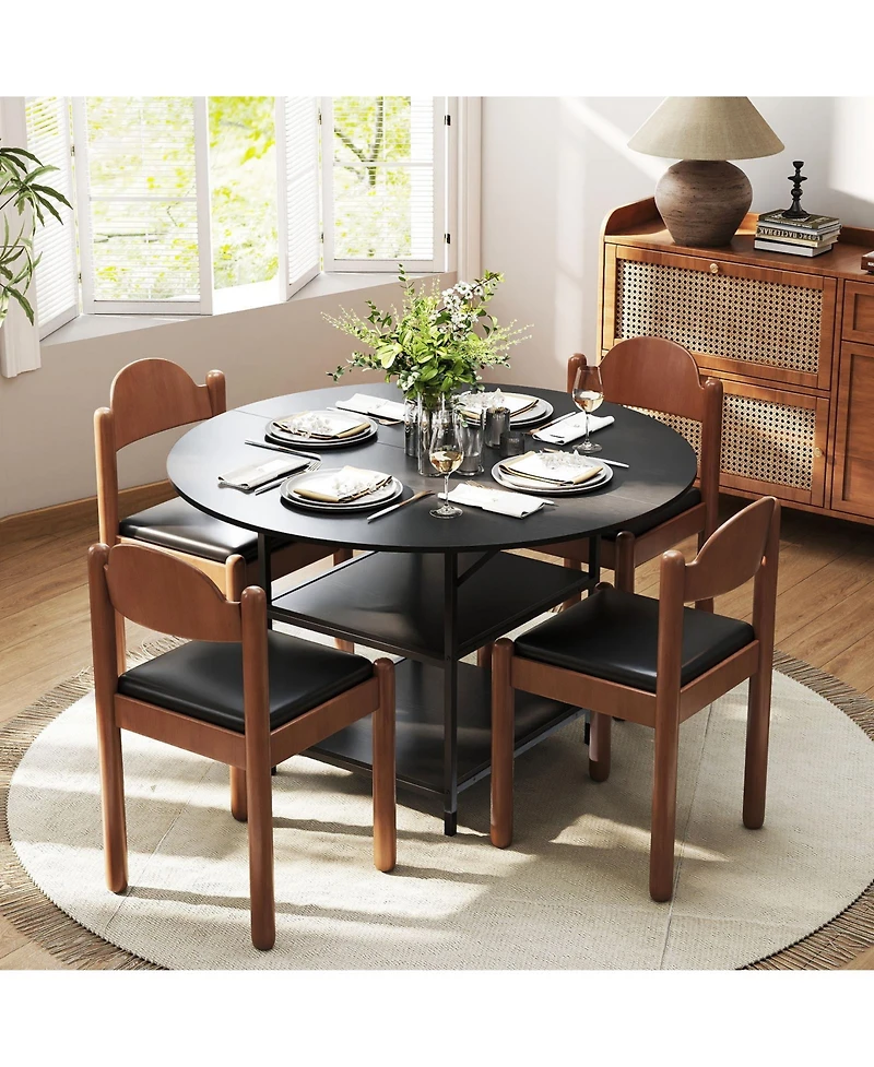 Gymax Round Dining Table for w/2-Tier Storage Shelves and Heavy-Duty Metal Frame