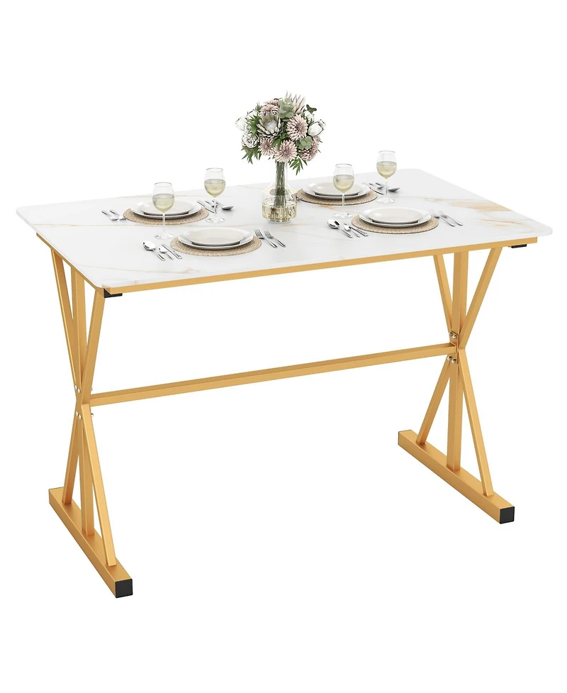 Slickblue Modern Dining Table Faux Marble Sintered Stone with Metal Frame