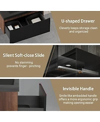 Sillysis Wall Mounted Bathroom Vanity, Quartz Sand Matte Sink, Wave Textured Drawer