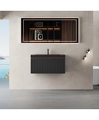 Sillysis Wall Mounted Bathroom Vanity, Quartz Sand Matte Sink, Wave Textured Drawer, Pre-Assembled Modern Cabinet