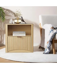 homfan Mid Century Modern Fluted Nightstand, Wooden End Table with Drawer Storage, Waterproof Design for Bedroom Use