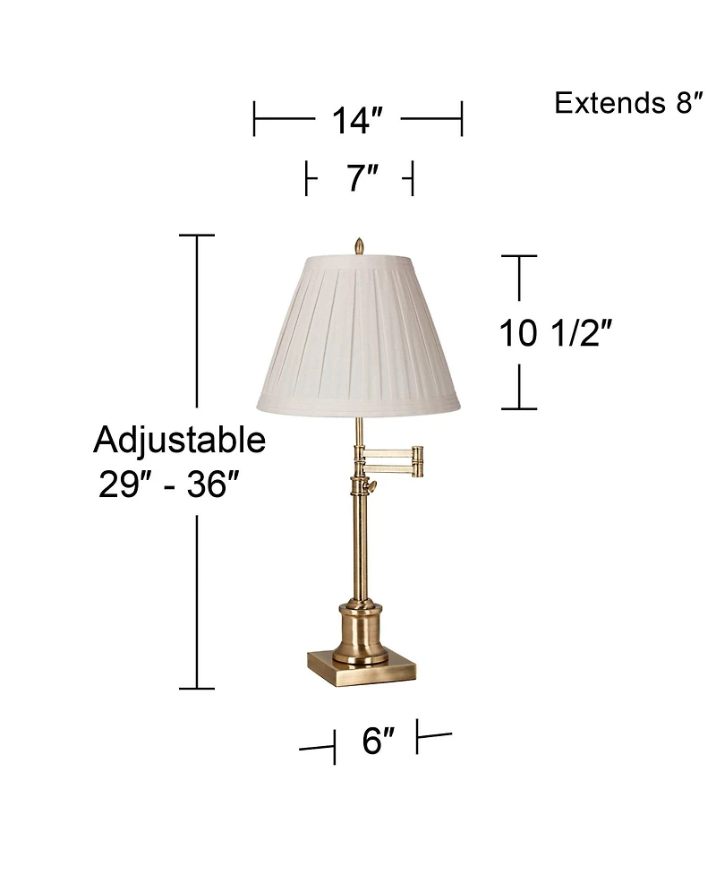 360 Lighting Swing Arm Desk Table Lamp 36" Tall Antique Brass Box Pleated Linen Empire Shade for Living Room Bedroom Office Family