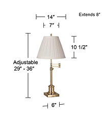 360 Lighting Swing Arm Desk Table Lamp 36" Tall Antique Brass Box Pleated Linen Empire Shade for Living Room Bedroom Office Family