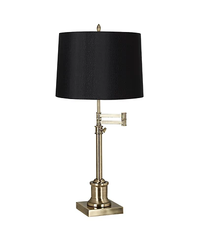 360 Lighting Swing Arm Desk Table Lamp 36" Tall Antique Brass Hardback Drum Shade for Living Room Bedroom Nightstand Office Family