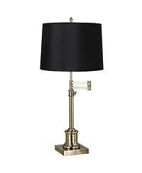 360 Lighting Swing Arm Desk Table Lamp 36" Tall Antique Brass Hardback Drum Shade for Living Room Bedroom Nightstand Office Family