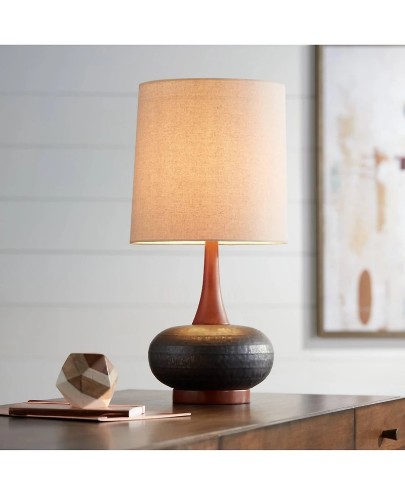 360 Lighting Mid-Century Modern Table Lamp with Usb Charging Port 24.5" High Ceramic Cylinder Shade Bedroom House