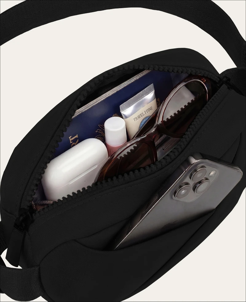 Lux & Nyx Origami Belt Bag Sling - Black Ultra Satin Nylon Convertible Belt, Sling, Crossbody Daily Travel