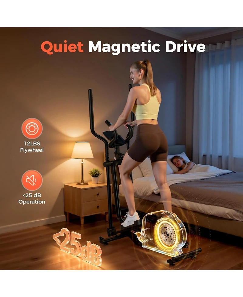 Fed Fitness Foldable Elliptical Machine for Home, 15IN Stride Compact Folding Cross Trainer with 16 Magnetic Resistance Levels