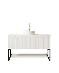 Sillysis 47.6 Inch Freestanding Bathroom Vanity with Ceramic Basin, Sintered Stone Countertop, Soft Close Doors and Open Shelf