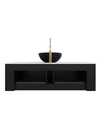 Sillysis Wall Mounted Bathroom Vanity, Carrara Sintered Stone Top , Striped Plywood Cabinet, Pre-assembled