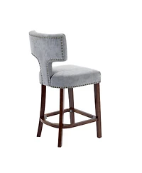 Clihome Mid Century Modern Counter Height Bar Stools Set of 2, Farmhouse Linen Fabric Upholstered Accent Chair Curved Backrest with Copper Nails