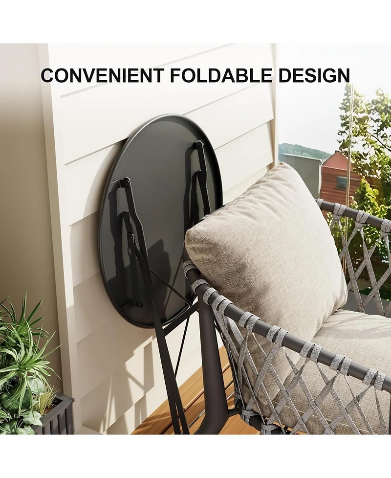 GarveeLife 3-Piece Outdoor Folding Bistro Set with 2 Chairs and Table, Weather-Resistant Steel Patio Furniture for Balcony or Porch