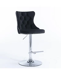 Clihome Swivel Velvet Barstools Adjustable Seat Height from 25-33 Inch, Chrome base Bar Stools with Backs Comfortable Tufted,Set of 2