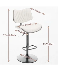 Clihome Walnut Bentwood Bar Stools Mid Century Modern Adjustable Counter Height Black Leather Upholstered 360degree(s)Swivel of 2