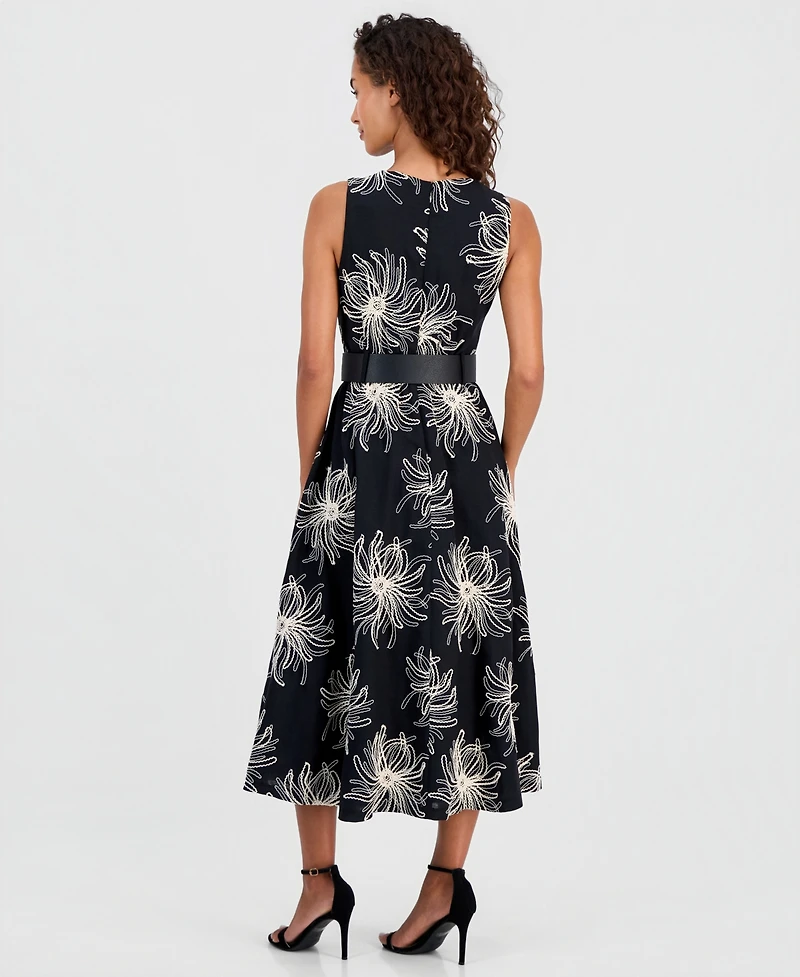 Anne Klein Women's Belted Embroidered Dress