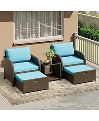 GarveeLife 5-Piece Pe Rattan Patio Set with Ottomans and Glass Table, All-Weather Outdoor Conversation Furniture for Garden.