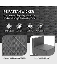 GarveeLife 7 Piece Patio Furniture Set, Outdoor Modular Wicker Sectional Couch with Tempered Glass Coffee Table with Washable Cushions for Backyard