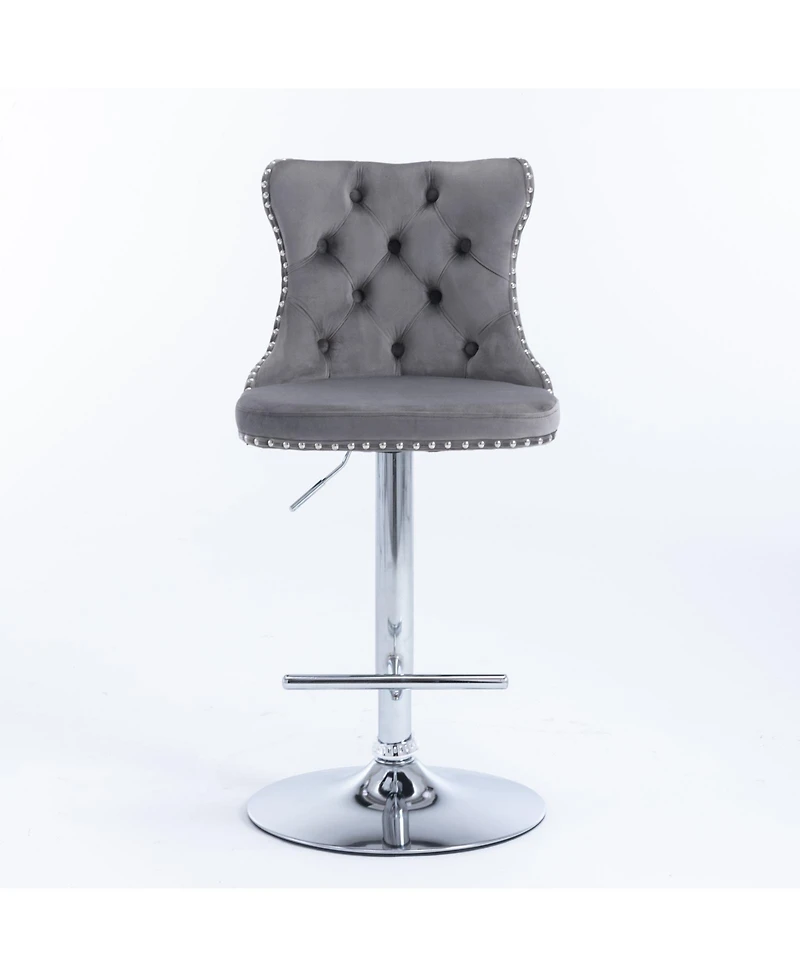 Clihome Swivel Velvet Barstools Adjustable Seat Height from 25-33 Inch, Chrome base Bar Stools with Backs Comfortable Tufted,Set of 2