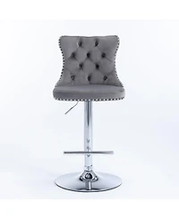 Clihome Swivel Velvet Barstools Adjustable Seat Height from 25-33 Inch, Chrome base Bar Stools with Backs Comfortable Tufted,Set of 2