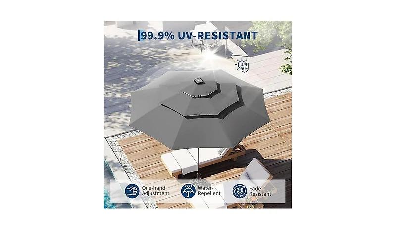 gaomon 3-Tier Patio Umbrella, Easy Crank and Push Button Tilt for Pool, Deck, Yard, Garden with Led Lights (No Base)