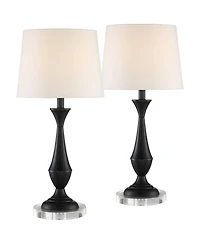360 Lighting Joyce Modern Table Lamps Set of 2 with Round Riser 25" High Black Metal White Linen Drum Shade for Bedroom Living Room Bedside Office