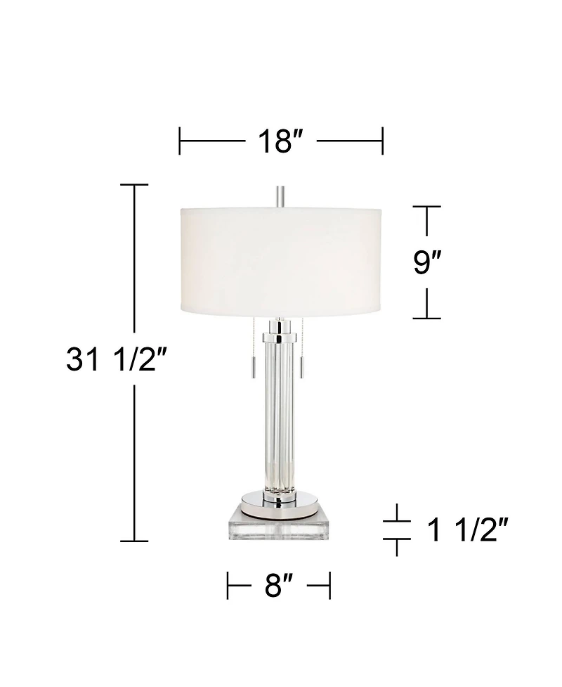 Possini Euro Design Cadence Modern Table Lamp with Square Riser 31 1/2" Tall Glass Column White Shade for Bedroom Living Room Bedside Office Family