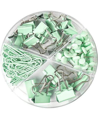 Danrong 97 Pcs Office Supplies for Women, Paper Clips Binder Clips Push Pins Set, Thumb Tacks Desk Organized, Green