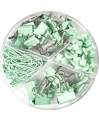 Danrong 97 Pcs Office Supplies for Women, Paper Clips Binder Clips Push Pins Set, Thumb Tacks Desk Organized, Green
