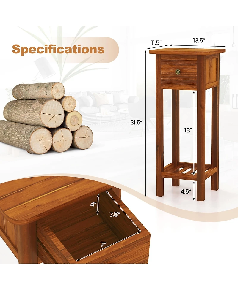 Gymax Solid Wood Side Table Home Rectangular Sofa Side Table w/ Acacia Wood Top Telephone Table