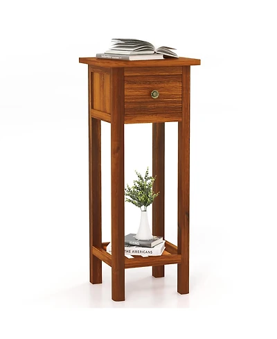 Gymax Solid Wood Side Table Home Rectangular Sofa Side Table w/ Acacia Wood Top Telephone Table