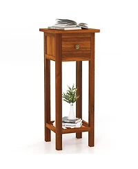 Gymax Solid Wood Side Table Home Rectangular Sofa Side Table w/ Acacia Wood Top Telephone Table