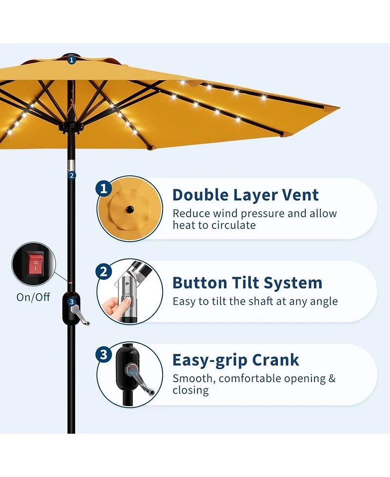 gaomon Outdoor Table Patio Umbrella, Waterproof Uv Protection with Solar Lights