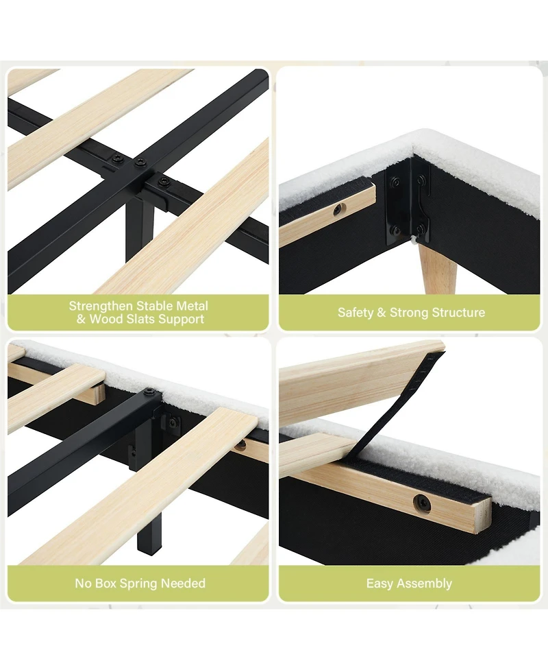 gaomon Twin Bed Frame, Platform Bed with Boucle Headboard