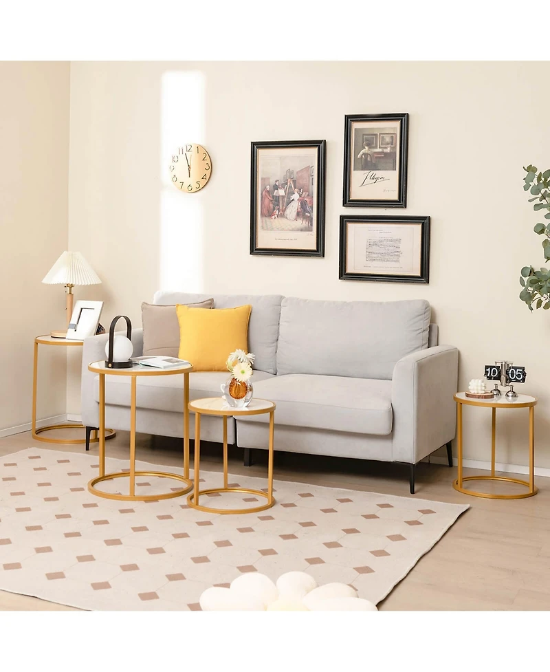 Gymax Sintered Stone Top Round Side Table 16''x16'' End Table with Golden Metal Frame