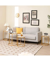 Gymax Sintered Stone Top Round Side Table 16''x16'' End Table with Golden Metal Frame
