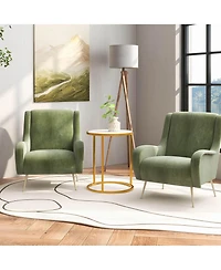 Gymax 2 pieces Marble Top Round Side Table 19.5''x19.5'' End Table with Golden Metal Frame