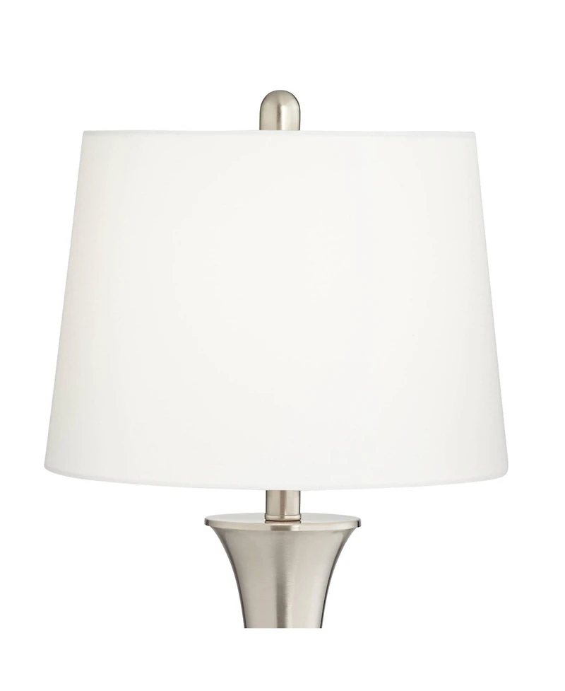 360 Lighting Seymore Modern Table Lamps Set of 2 with Round Risers 27" Tall Brushed Nickel Usb Charging Port White Drum Shade for Living Room Desk