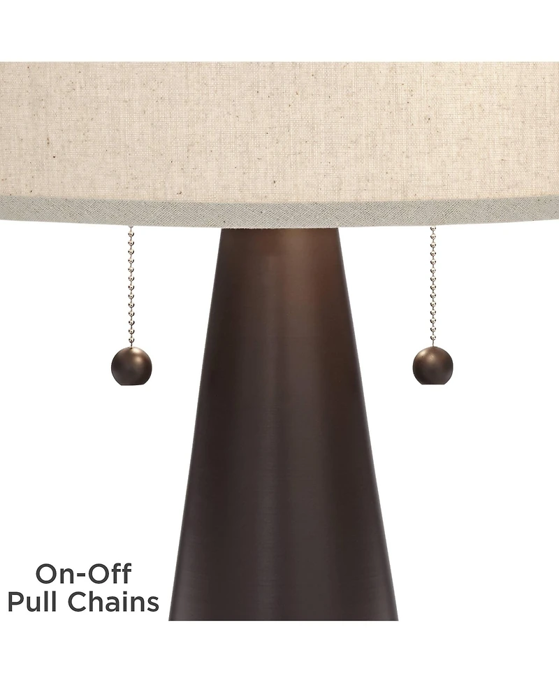 Franklin Iron Works Craig Rustic Farmhouse Table Lamps Set of 2 with Square Risers 24 1/2" High Bronze with Usb Charging Port Natural Shade for Desk