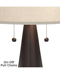 Franklin Iron Works Craig Rustic Farmhouse Table Lamps Set of 2 with Square Risers 24 1/2" High Bronze with Usb Charging Port Natural Shade for Desk